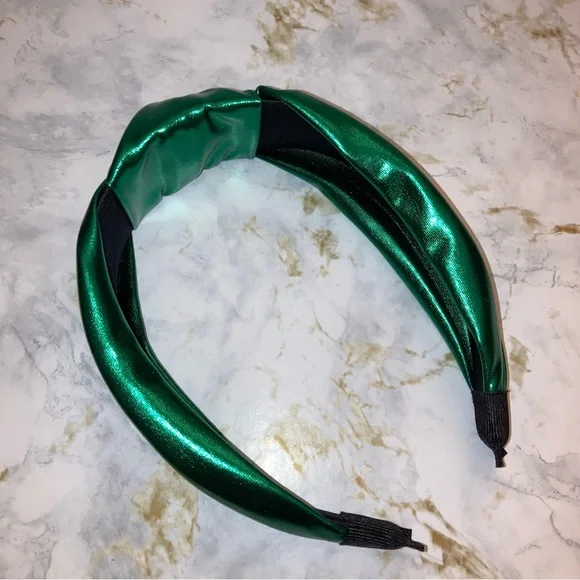 Emerald Green Metallic Top Knot Knotted Boho Festival Formal Cocktail Headband - Picture 13 of 17
